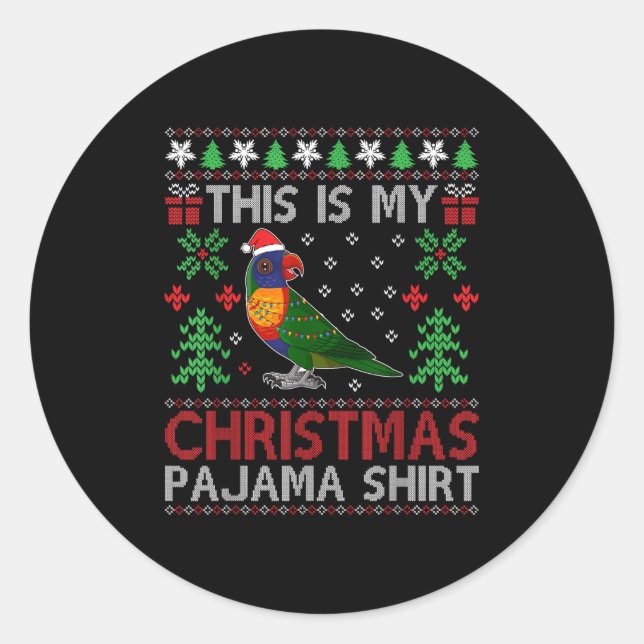 Pegatina Redonda This Is My Christmas Pajama Costume Rainbow Lorike (Anverso)