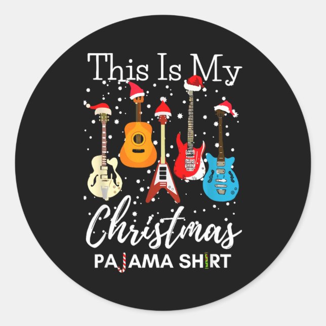 Pegatina Redonda This Is My Christmas Pajama Guitar Guitarist Music (Anverso)