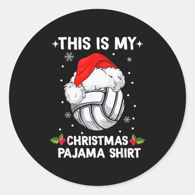 Pegatina Redonda This Is My Christmas Pajama Shirt Volleyball Chris (Anverso)