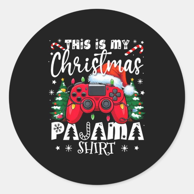 Pegatina Redonda This Is My Christmas Pajama Video Game Gamer Boys  (Anverso)