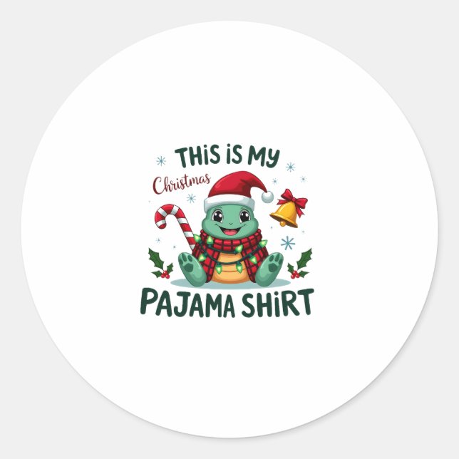 Pegatina Redonda This Is My Christmas Turtle Pajama Shirt Buffalo P (Anverso)