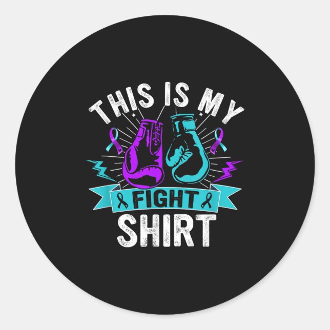 Pegatina Redonda This Is My Figh Suicide Prevention Fighter Strong  (Anverso)