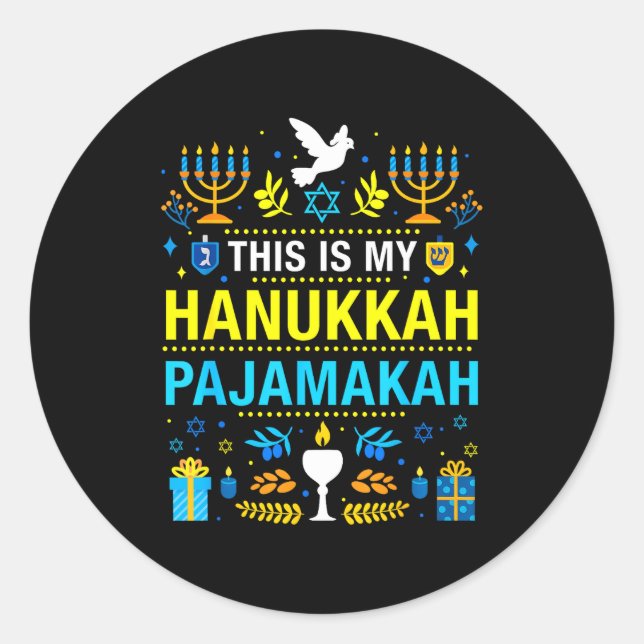 Pegatina Redonda This Is My Hanukkah Pajamakah For Jewish Christmas (Anverso)