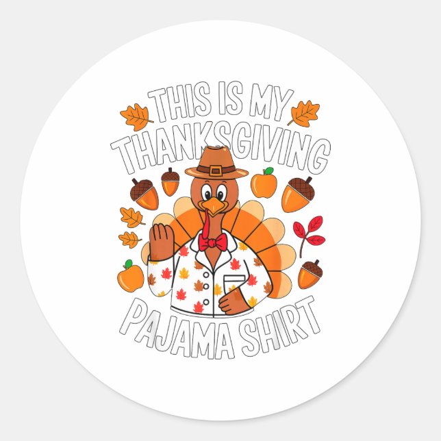 Pegatina Redonda This Is My Thanksgiving Pajama Costume  (Anverso)