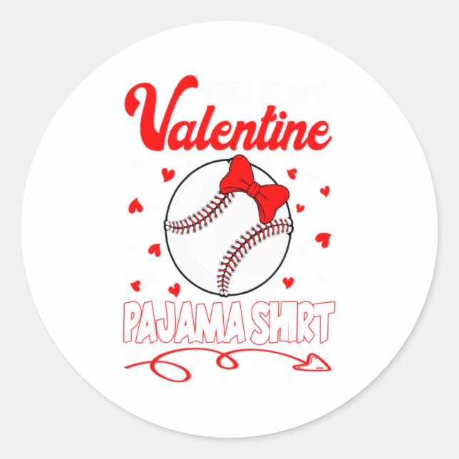 Pegatina Redonda This Is My Valentines Baseball Pajama For Kids Boy (Anverso)