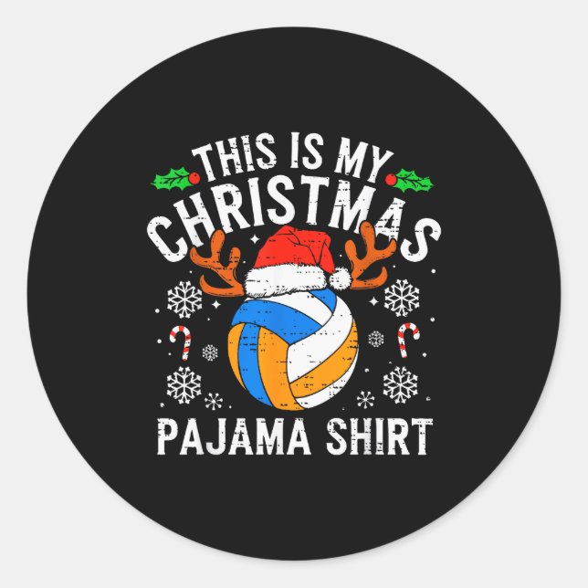 Pegatina Redonda This Is My Volleyball Christmas Pajama Shirt Men B (Anverso)