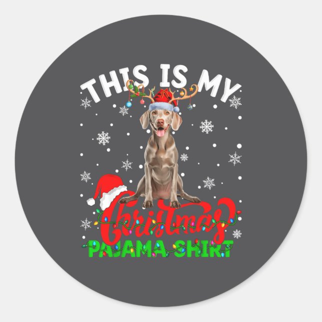 Pegatina Redonda This Is My Weimaraner Dog Ugly Christmas Pajama Sw (Anverso)