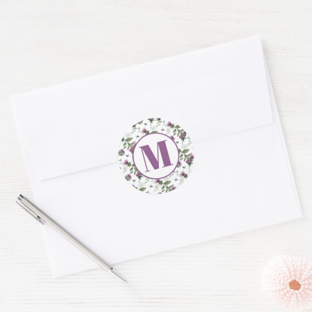 Pegatina Redonda Thistle Purple Monogram Envelope Seal  (Sobre)