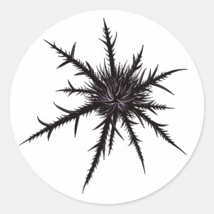 Pegatina Redonda Thistle Sharp seco Thorns Arte Botánico Gótico