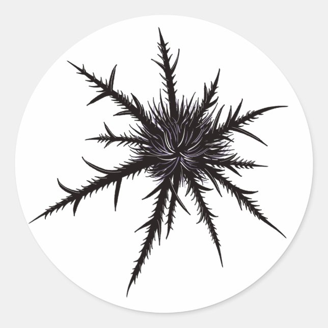Pegatina Redonda Thistle Sharp seco Thorns Arte Botánico Gótico (Anverso)