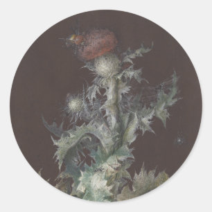 Pegatina Redonda Thistle with Insects 1755 Johann C. Dietzsch
