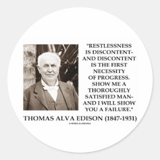 Pegatina Redonda Thomas Edison Inquietud Descontento Progreso