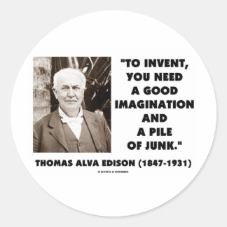 Pegatina Redonda Thomas Edison Para Invertir La Pila De Imaginación