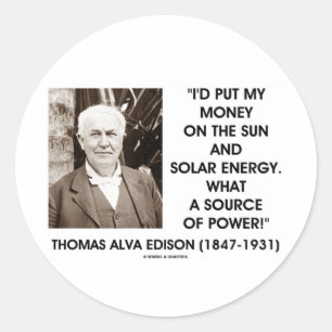 Pegatina Redonda Thomas Edison Sun Fuente De Energía Solar