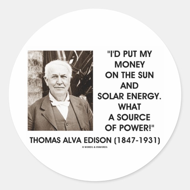 Pegatina Redonda Thomas Edison Sun Fuente De Energía Solar (Anverso)
