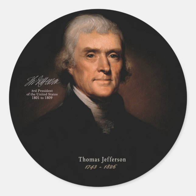 Pegatina Redonda Thomas Jefferson (Anverso)