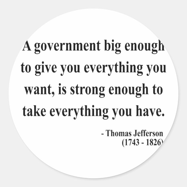 Pegatina Redonda Thomas Jefferson Cita 1a (Anverso)