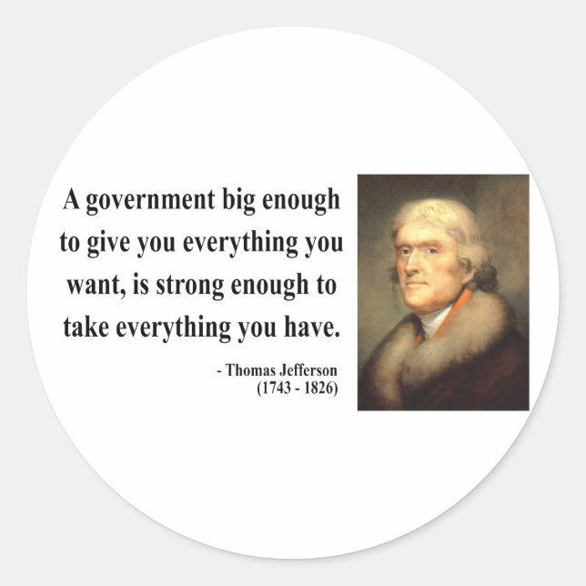 Pegatina Redonda Thomas Jefferson Cita 1c (Anverso)