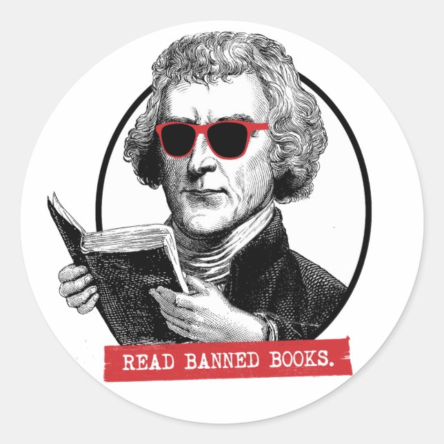 Pegatina Redonda Thomas Jefferson Lee Libros Prohibidos (Anverso)