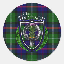 Pegatina Redonda Thomson Scottish Clan Tartan & Escudo