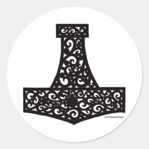 Pegatina Redonda Thors Hammer in Black