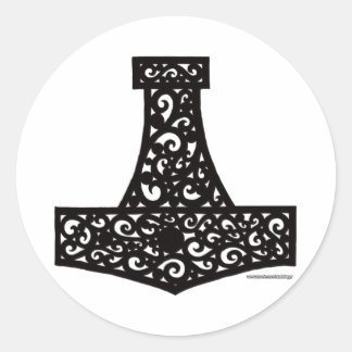 Pegatina Redonda Thors Hammer in Black