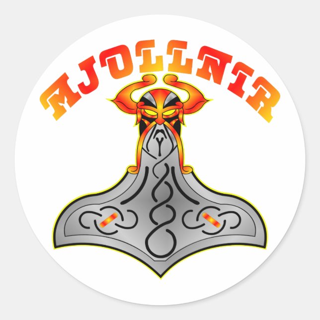 Pegatina Redonda Thor's Hammer Mjollnir (Anverso)