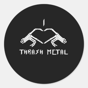 Pegatina Redonda Thrash Skeleton manos corazón clásico