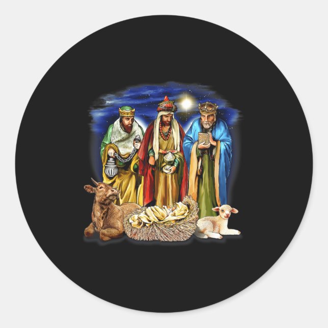 Pegatina Redonda Three Kings Shirt Nativity Scene Shirt Christmas S (Anverso)