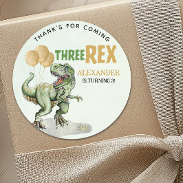 Pegatina Redonda Three Rex - Birthday Boy 3rd with Dinosaur Theme