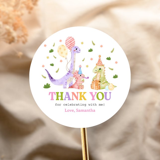 Pegatina Redonda Three Rex Dinosaur Birthday (Dinosaur 3rd Birthday Sticker)