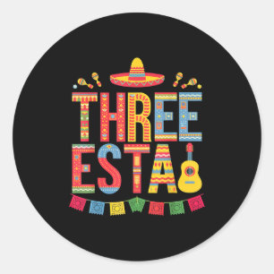 Pegatina Redonda Threeesta cumpleaños 3º fiesta sombrero mexicano