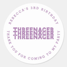 Pegatina Redonda Threenager Name 3Birthday Lilac Gracias