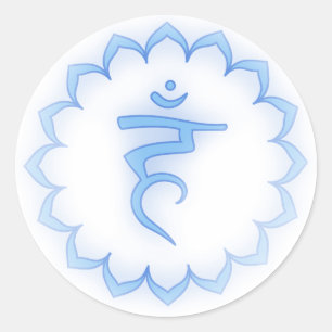 Pegatina Redonda Throat Chakra "Stenciado" - Azul claro