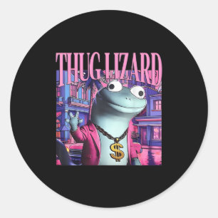 Pegatina Redonda Thug Lizard Funny Weirdcore Animal Lizard L
