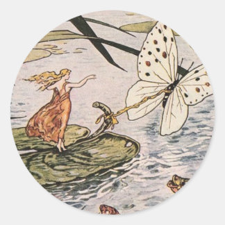 Pegatina Redonda Thumbelina, libro de historias de época