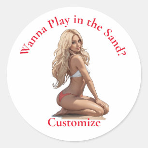 Pegatina Redonda Thunder_Cove, Chica de playa de Bikini
