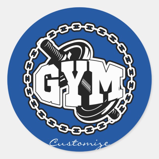 Pegatina Redonda Thunder_Cove con el logotipo Gym Barbell (Anverso)