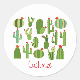 Pegatina Redonda Thunder_Cove de diversas plantas de cactus con flo