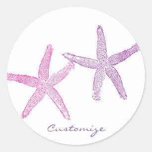 Pegatina Redonda Thunder_Cove de pez estrella morado rosa