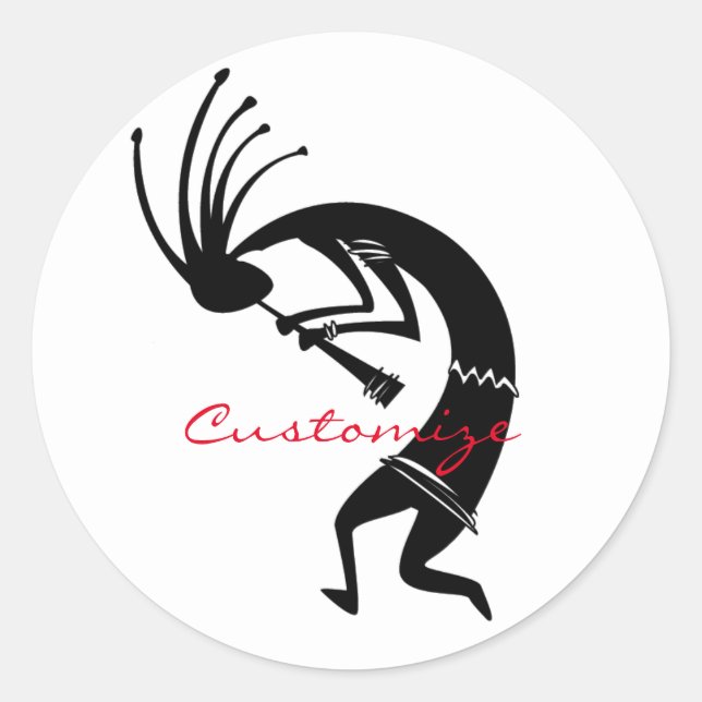 Pegatina Redonda Thunder_Cove, jugador de flauta de Kokopelli (Anverso)