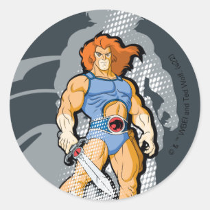 Pegatina Redonda ThunderCats   Gráfica de Sombra de León-O Halftton