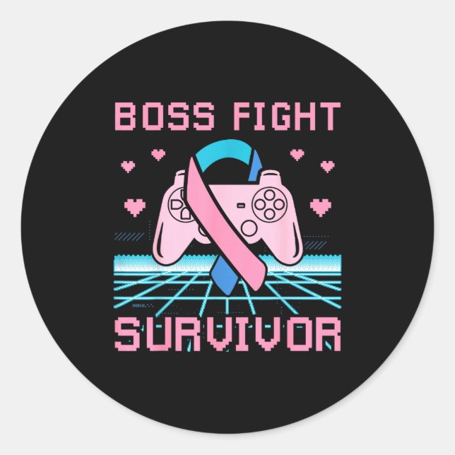 Pegatina Redonda Thyroid Cancer Awareness Boss Fight Survivor Gamer (Anverso)