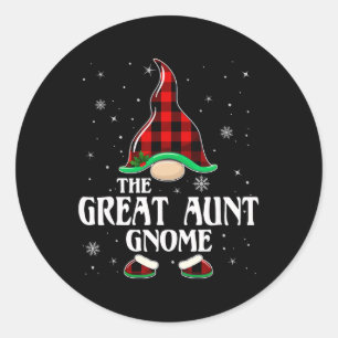 Pegatina Redonda Tía abuela Gnome Buffalo Plaid Grupo Familiar Navi