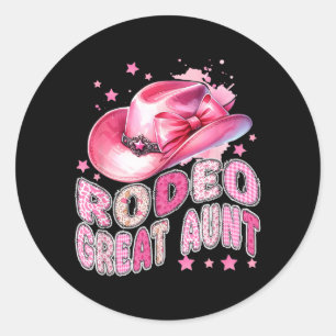 Pegatina Redonda Tía Abuela Rodeo Vaquera Rosa Cumpleaños 1er Famil