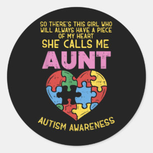Pegatina Redonda Tía Autismo Conciencia Camisas Chica Pieza De Mi C
