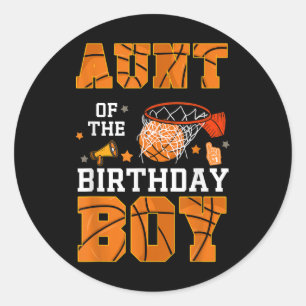 Pegatina Redonda Tía De Birthday Boy Basketball B-day Decorati