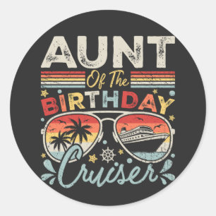 Pegatina Redonda Tía de las vacaciones de crucero de cumpleaños