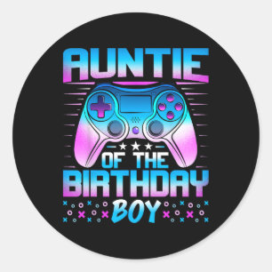 Pegatina Redonda Tía Del Niño De Cumpleaños - Juego De Videojuegos 