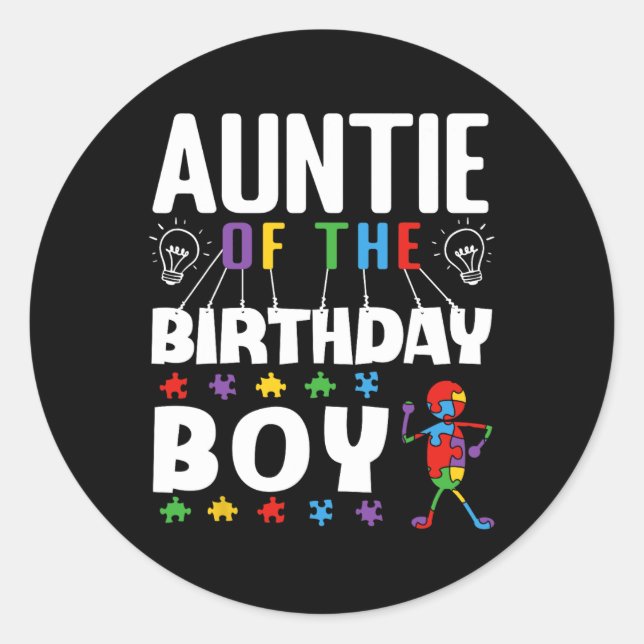 Pegatina Redonda Tía Del Rompecabezas Del Autismo De Nacimiento (Anverso)